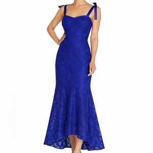 Aidan Mattox Lace High Low Midi Dress Marina Blue Formal Size 14
